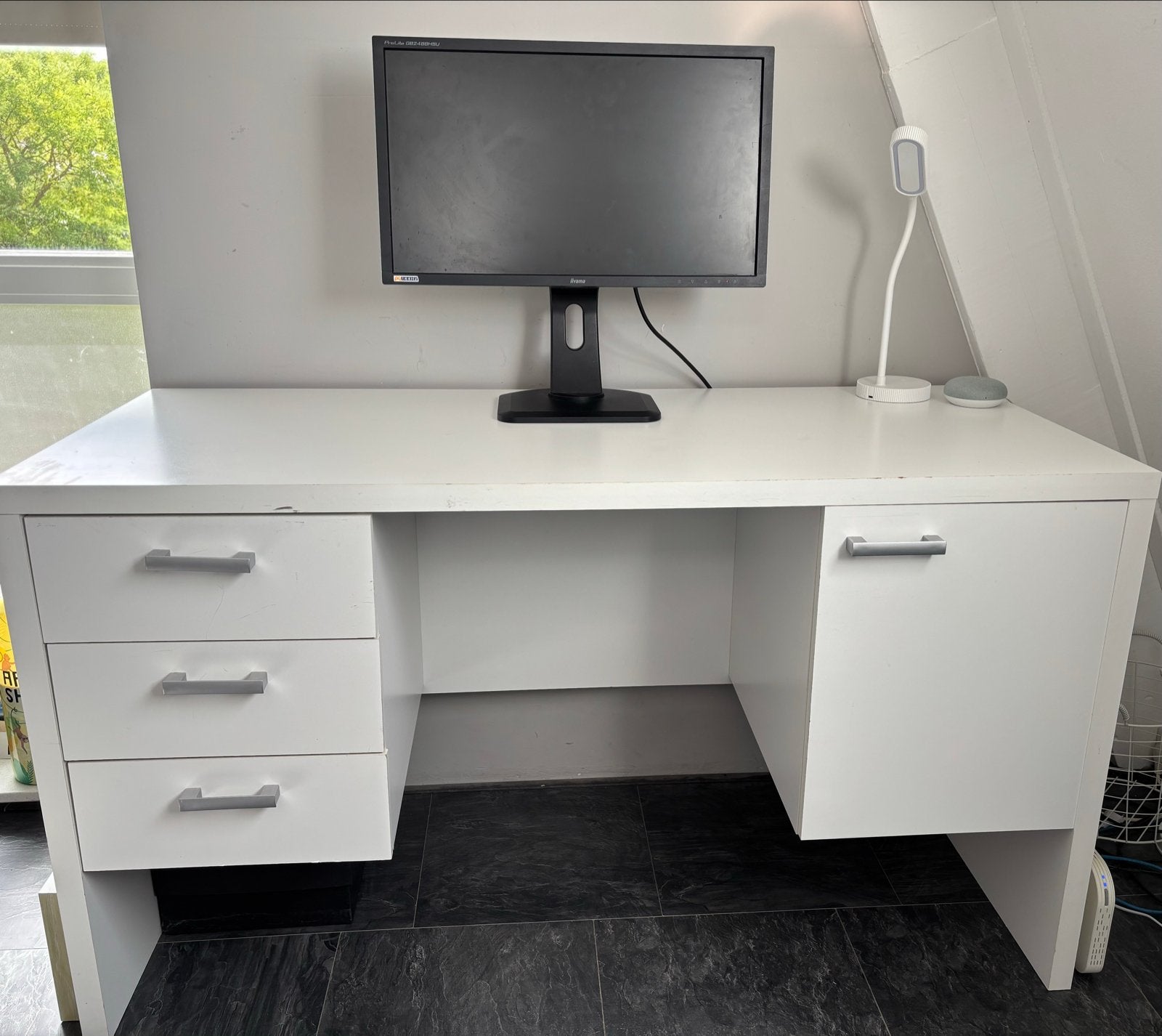 Wit bureau met lades en kast - Ideaal voor thuiswerkplek, Ophalen, Gebruikt, Met lades, Spaanplaat of MDF