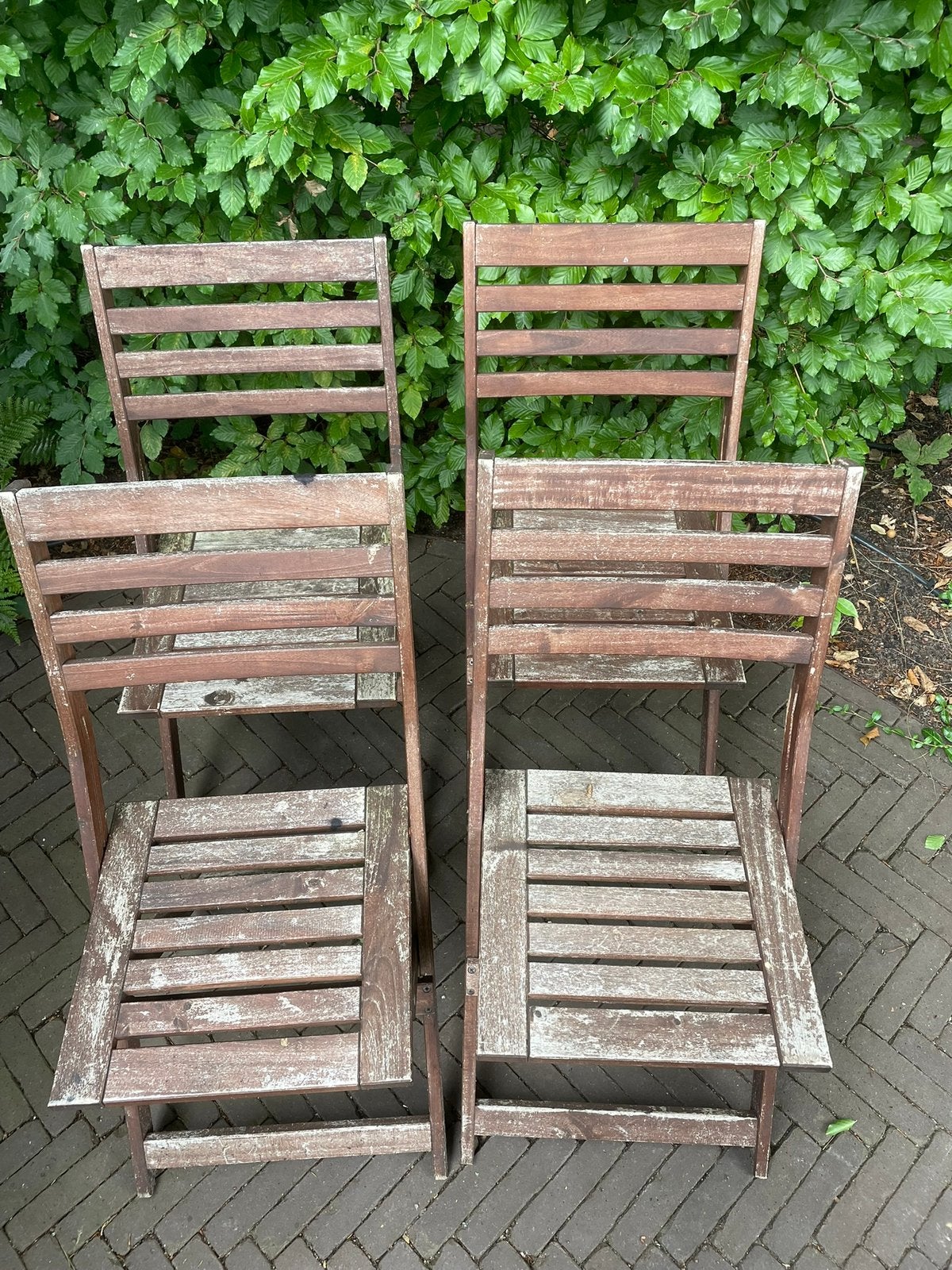 Ikea 4 gebruikte houten tuinstoelen, Ophalen, Gebruikt, Hout