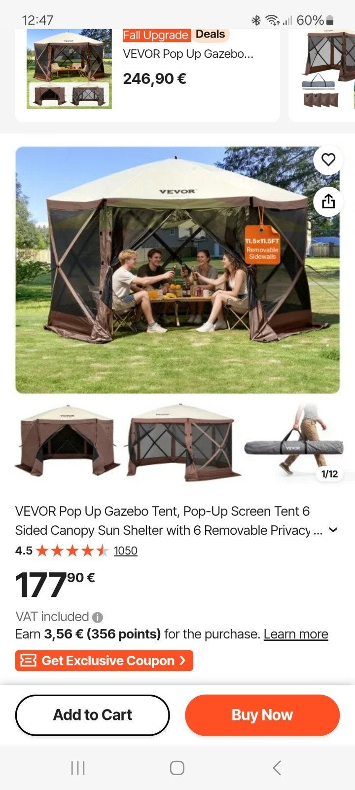 Vevor Pop-Up Gazebo Tent - Schermhuis met Zijwanden, Caravans en Kamperen, Ophalen, Nieuw, Tot en met 6