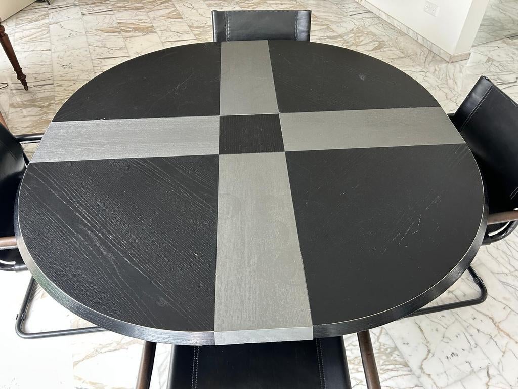 Moderne verstelbare ronde eettafel & 4 buisframestoelen, Huis en Inrichting, Ophalen, Gebruikt, Rond, Vijf personen of meer