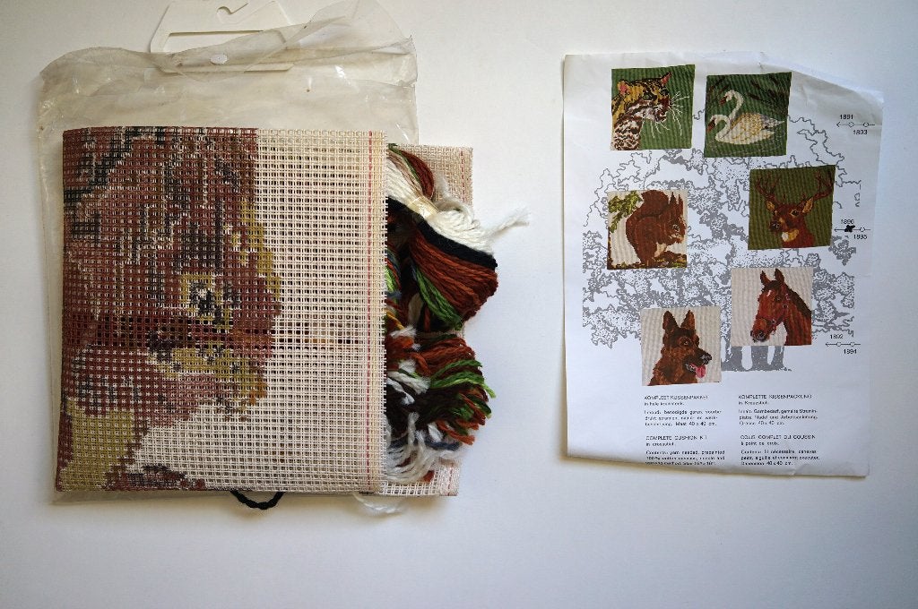 borduurpakket Kruissteek kussen kit Eekhoorn garen, Hobby en Vrije tijd, Ophalen of Verzenden, Zo goed als nieuw, Handborduren