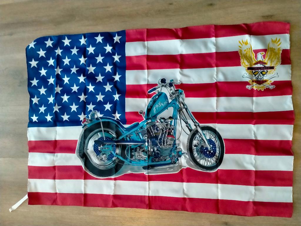 Laid-Back motor cycles USA Amerika vintage logo vlag, Ophalen of Verzenden, Zo goed als nieuw, Auto's