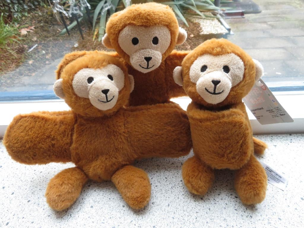 3 x Aap of aapje van Hema klaparmband bruin velours, Kinderen en Baby's, Speelgoed | Knuffels en Pluche, Hema, Ophalen of Verzenden