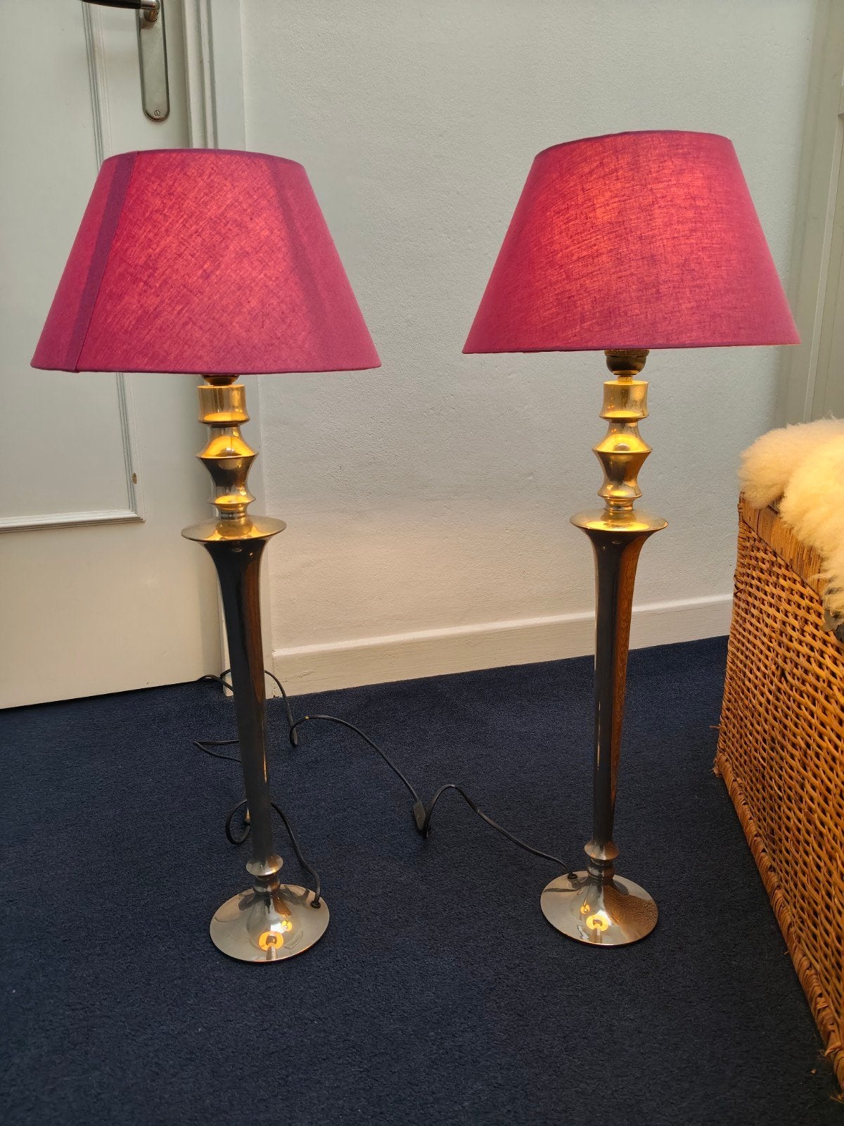 Vintage tafellampen, Huis en Inrichting, Ophalen, Gebruikt, Met kap, Metaal