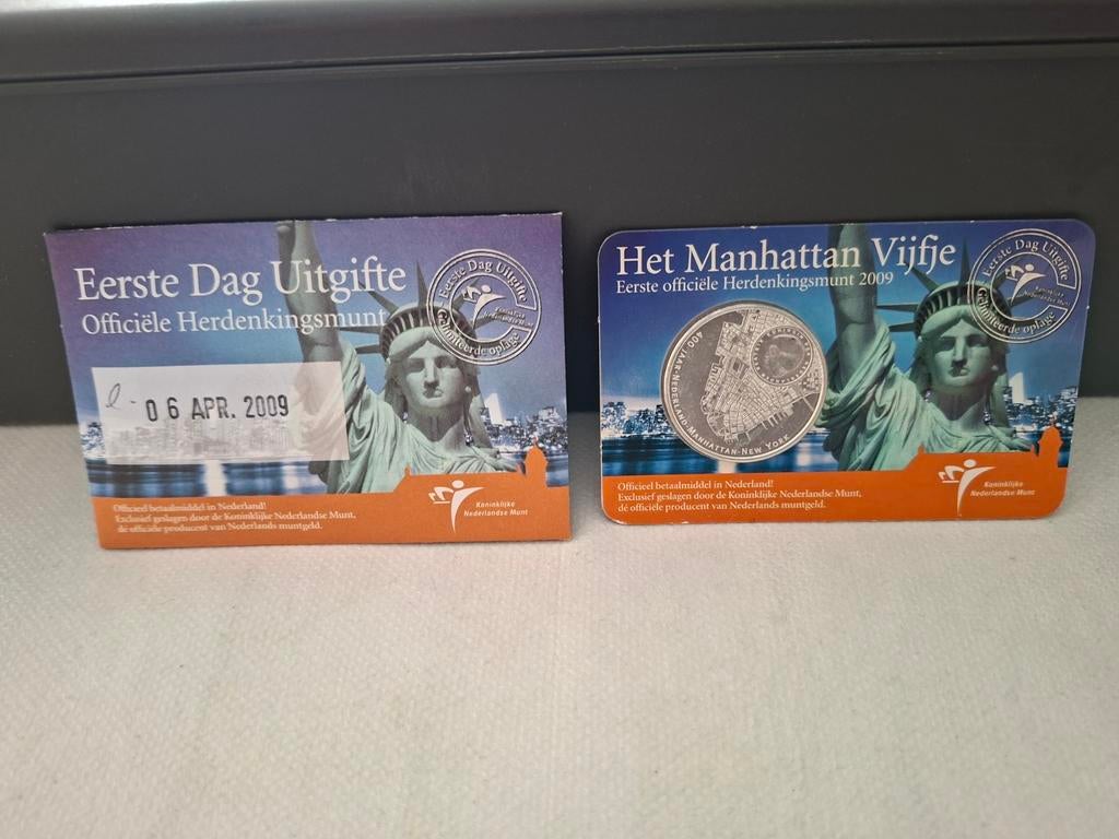 Eerste Dag Uitgifte Het Manhattan Vijfje 2009, Postzegels en Munten, Munten | Nederland, Ophalen of Verzenden, Koningin Beatrix