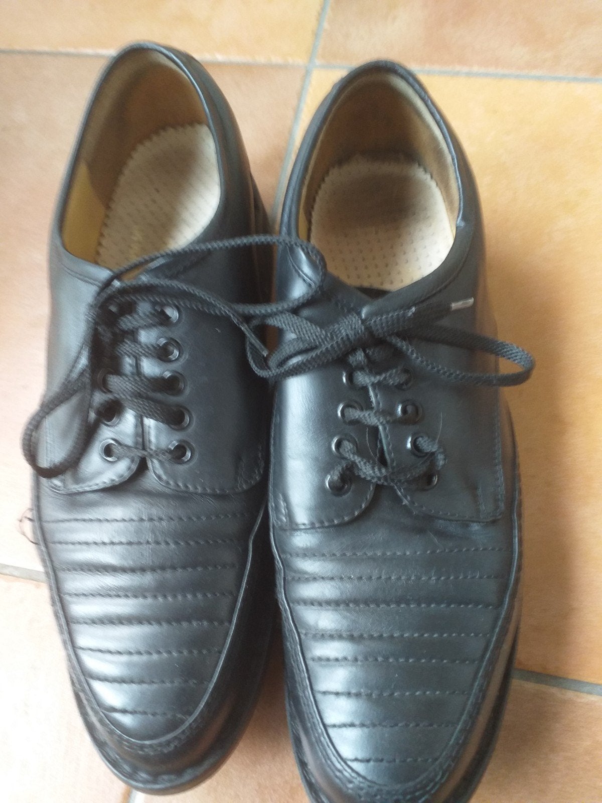 paar zwarte heren leren schoenen maat 43 top kwaliteit, Zwart, Ophalen of Verzenden, Zo goed als nieuw, Veterschoenen