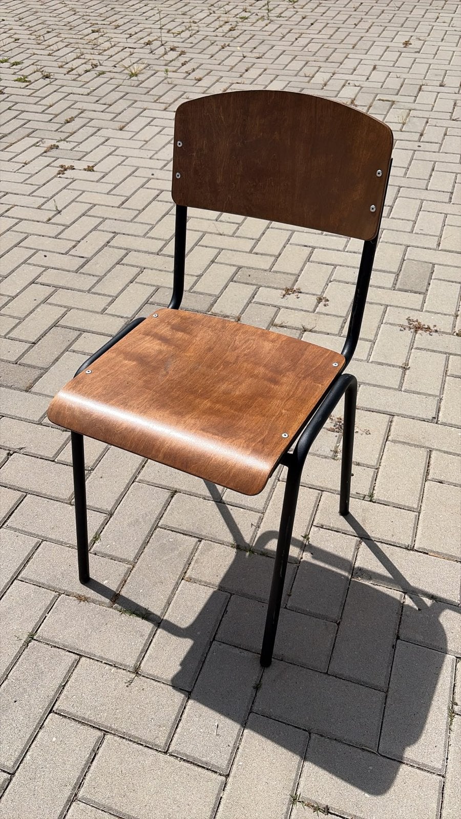 7x Vintage Schoolstoelen Hout en Metaal, Ophalen, Gebruikt, Bruin, Vijf, Zes of meer stoelen