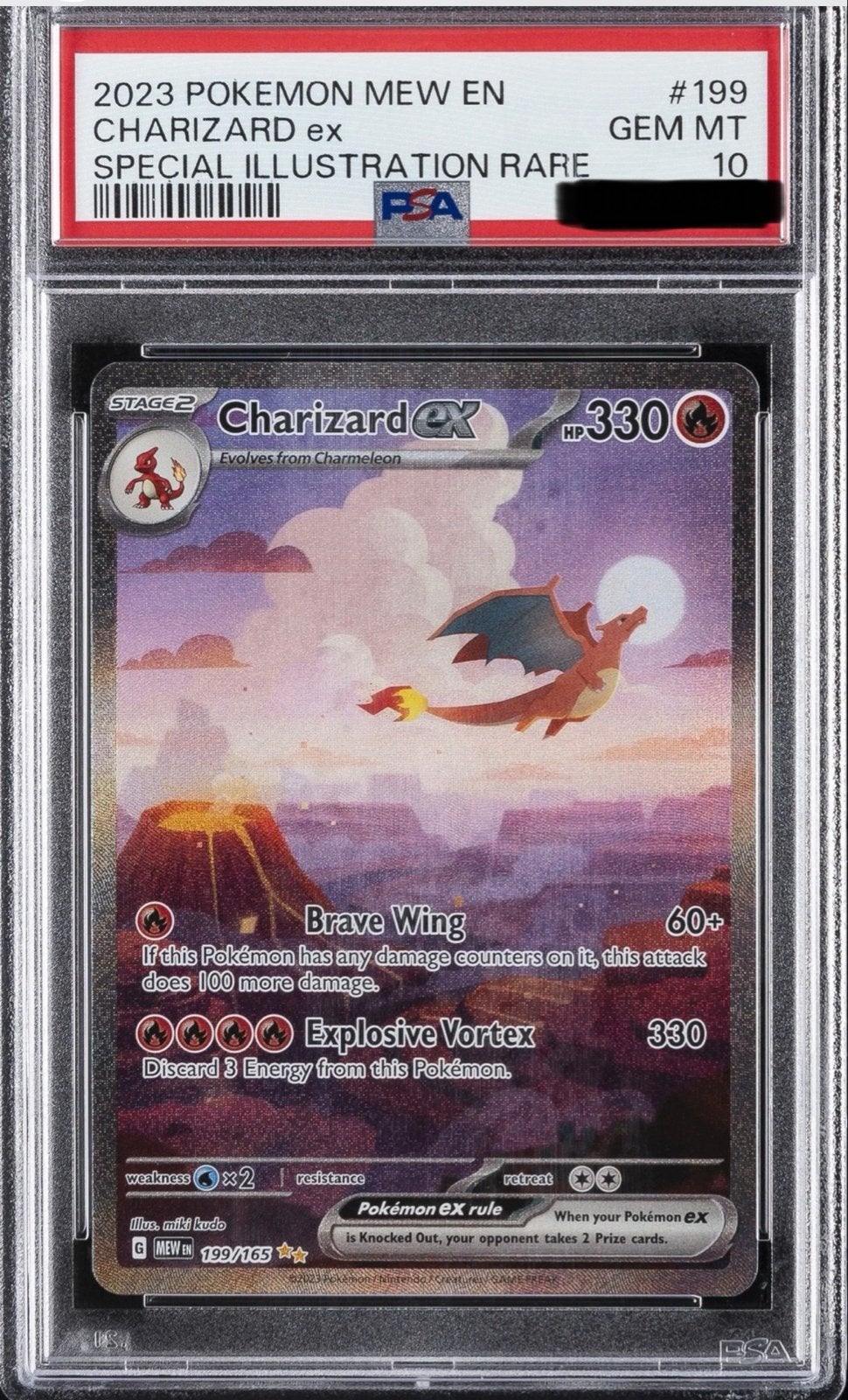 Charizard ex 199/165 PSA 10 Mew ex Special Illustration Rare, Ophalen of Verzenden, Zo goed als nieuw, Losse kaart, Foil