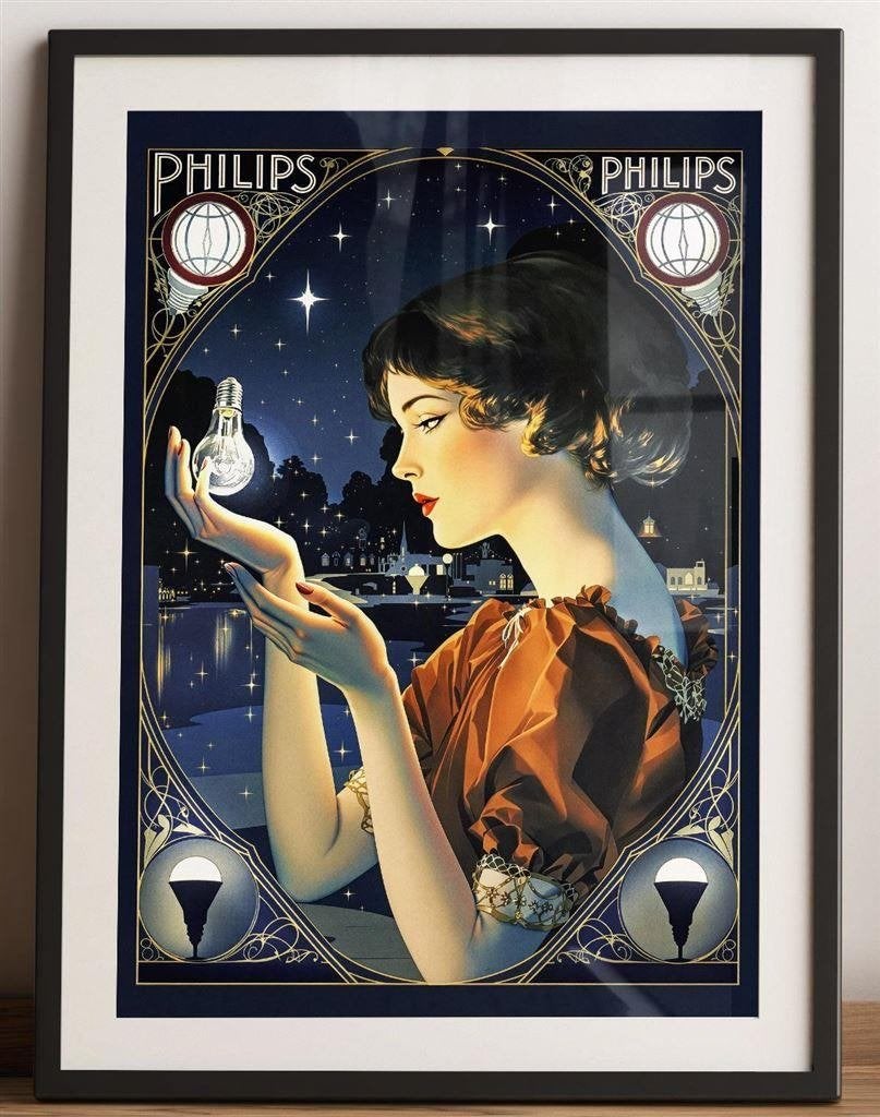 PHILIPS Lamp Vintage Poster affiche Art Nouveau stijk, Verzenden