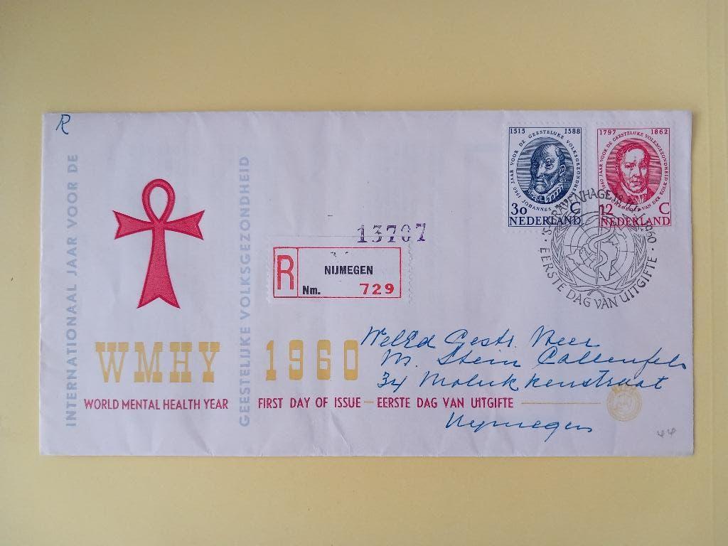 1960 Volksgezondheid FDC E44 met open klep e2, Verzenden, Beschreven, Nederland