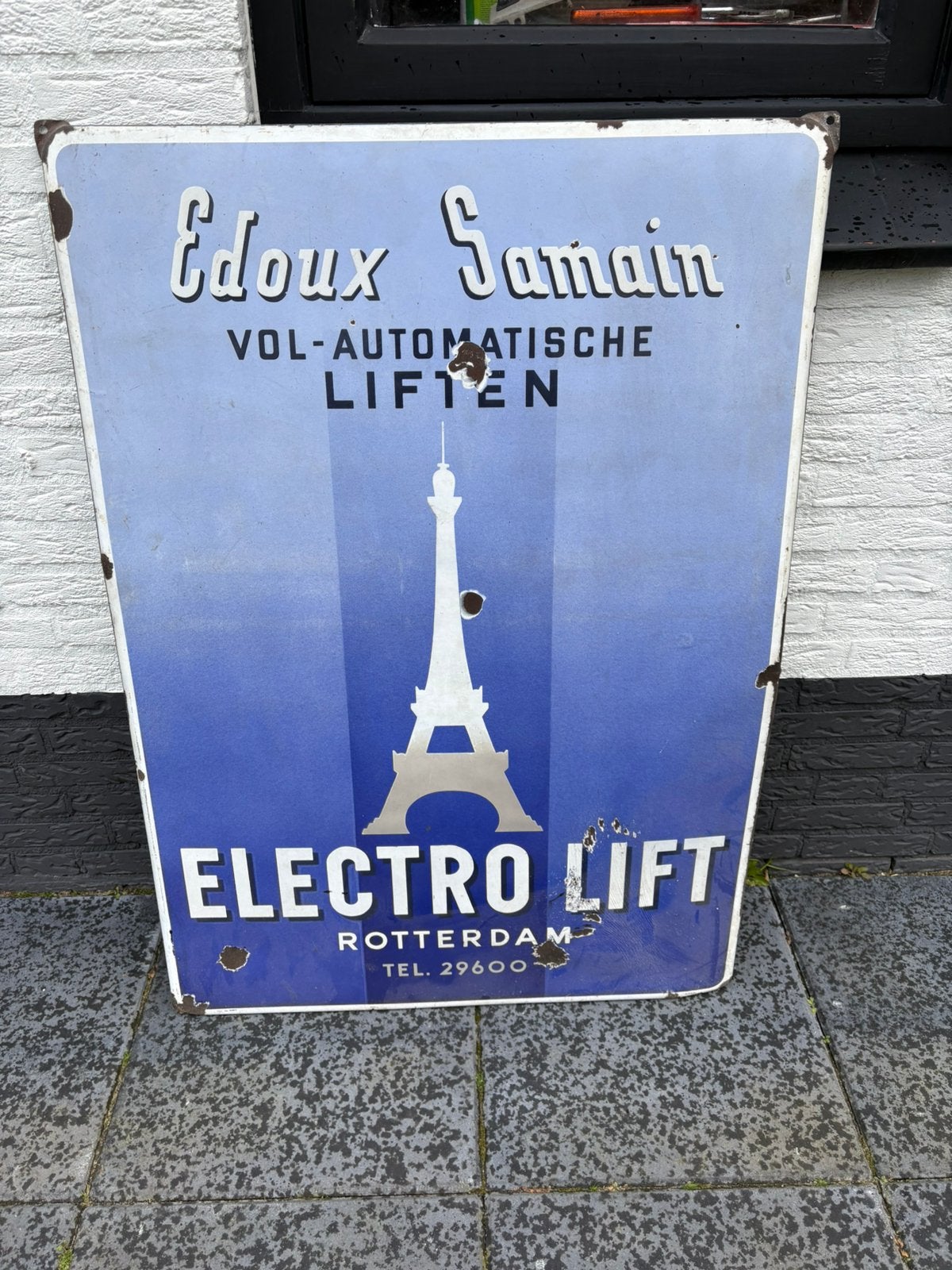 Electro lift Rotterdam Emaille reclamebord, Verzamelen, Ophalen of Verzenden, Zo goed als nieuw, Reclamebord