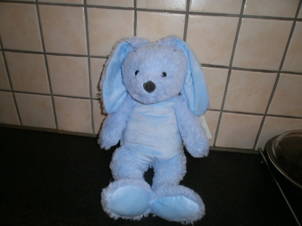 Evora konijn licht blauw met grijze neus of okergeel 60cm, Overige merken, Overige karakters, Blauw, Ophalen of Verzenden