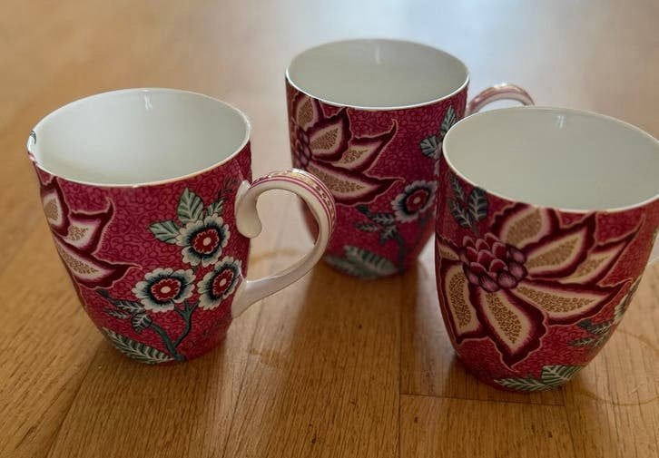 Set van 3 Pip Studio mokken met bloemmotief, Ophalen, Pip Studio, Mok, Zo goed als nieuw