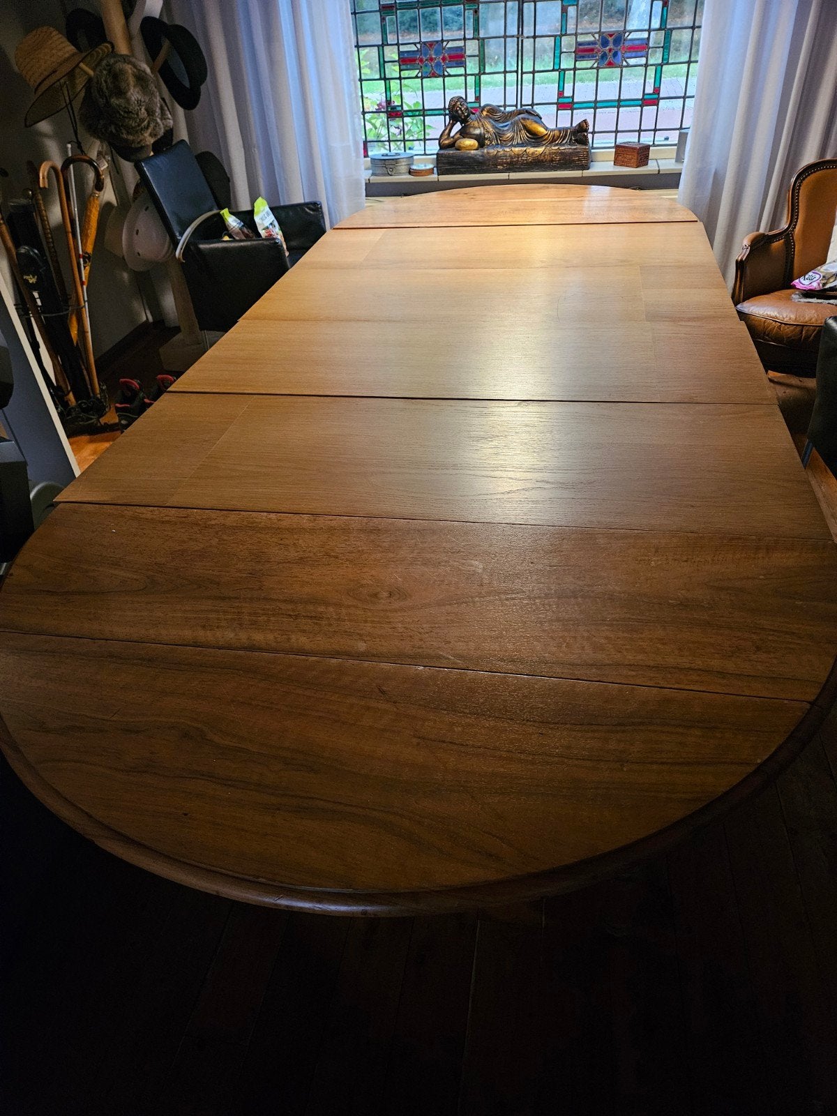 Antieke, unieke ambachtelijke hangoortafel uit klooster, Huis en Inrichting, Ophalen, Gebruikt, Vier personen, 100 tot 150 cm