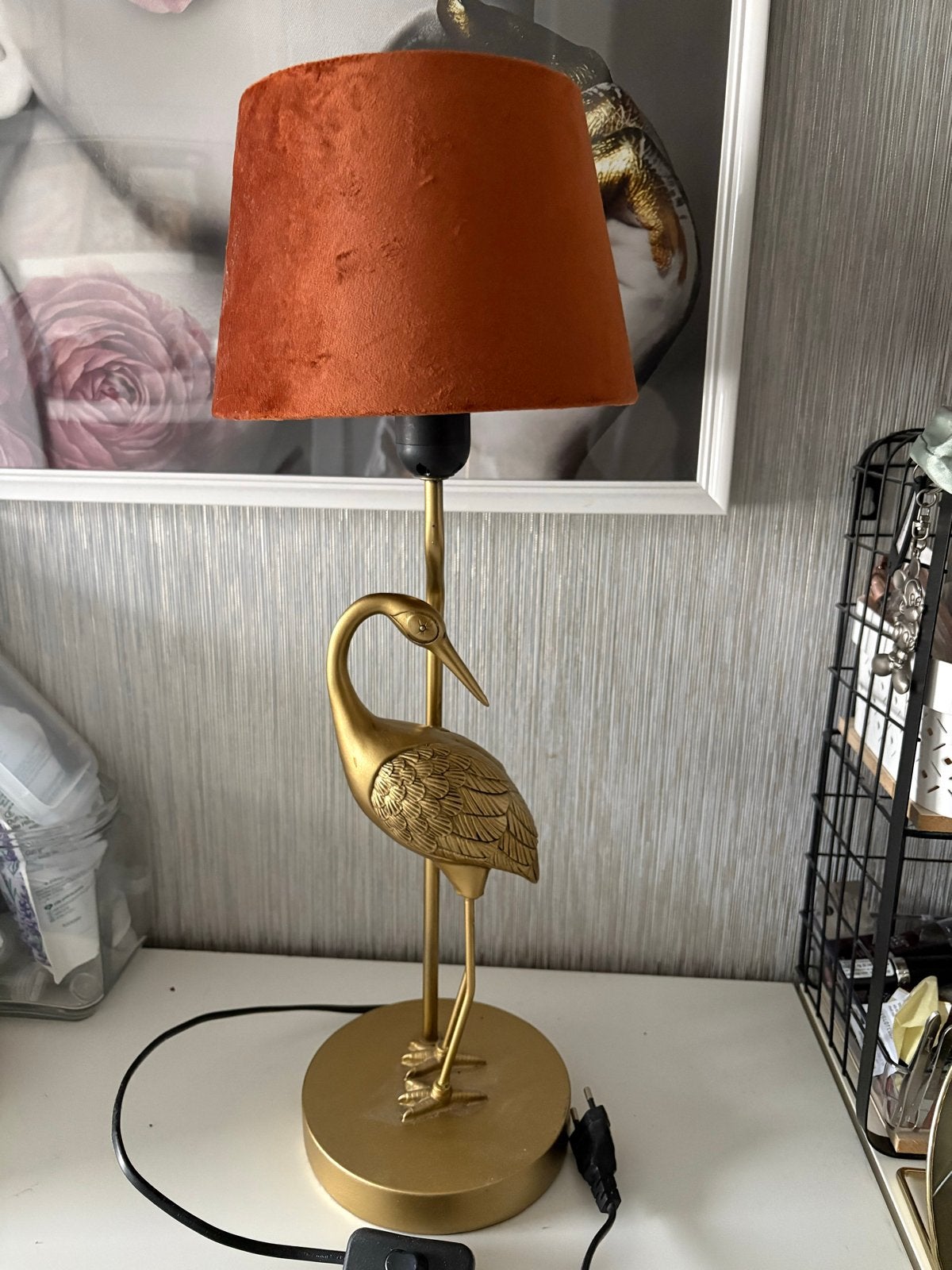 Schemerlamp met vogelvoet - 55 cm hoog, Goud, Ophalen of Verzenden, Zo goed als nieuw, Met kap