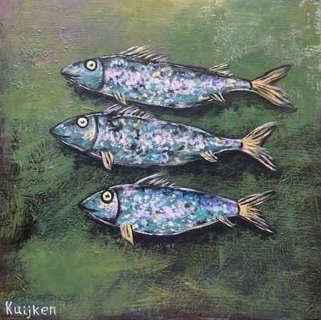 "Silver Fish" (Acrylic painting by Kuijken, 40 x 40 cm), Ophalen of Verzenden, Nieuw, Knutselwerk