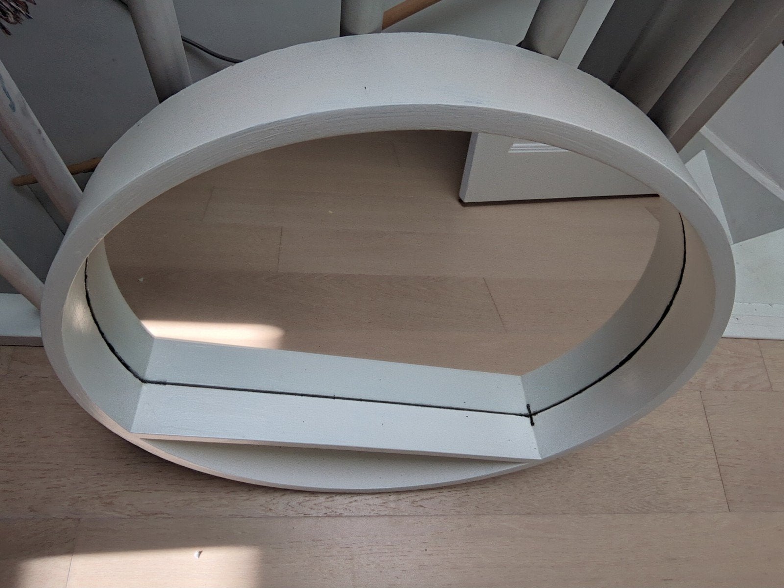 Spiegel hout rond met planchet, Huis en Inrichting, Woonaccessoires | Spiegels, Ophalen, Rond, Minder dan 50 cm, Minder dan 100 cm