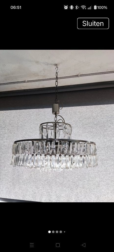 Prachtige oude zware kroonluchter doorsnee 63 cm, Huis en Inrichting, Ophalen, Gebruikt, E27 (groot), Glas