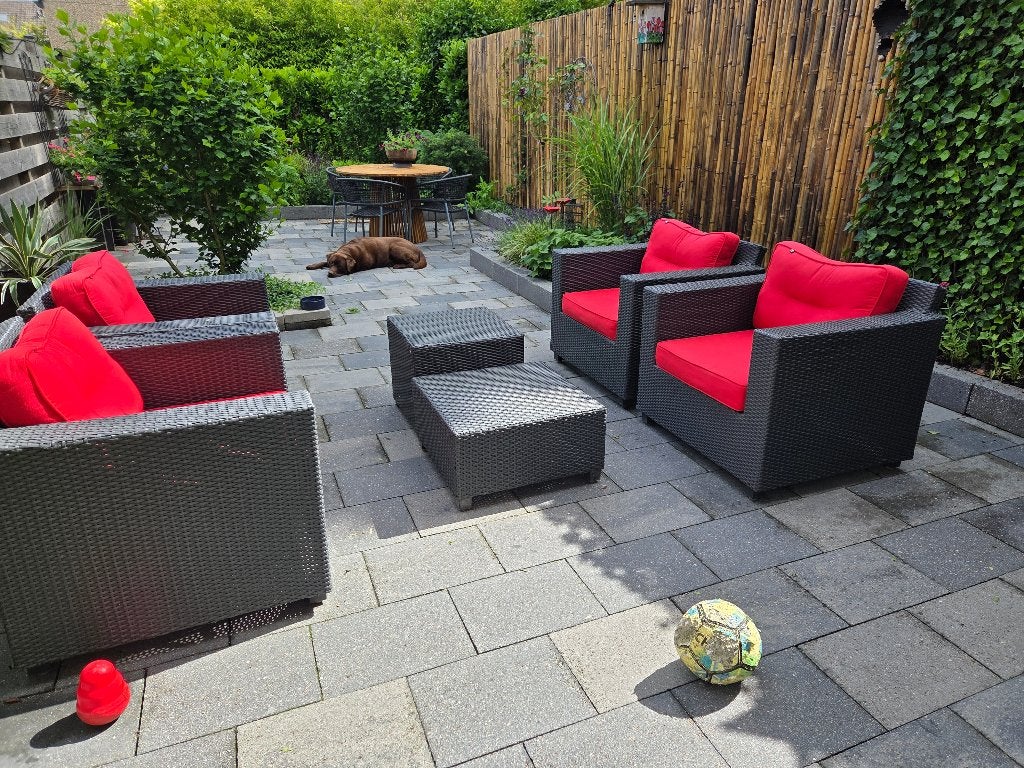 Lounchekussen 4 tuinstoelen, Tuin en Terras, Tuinstoelen, Gebruikt, Kunststof, Ophalen