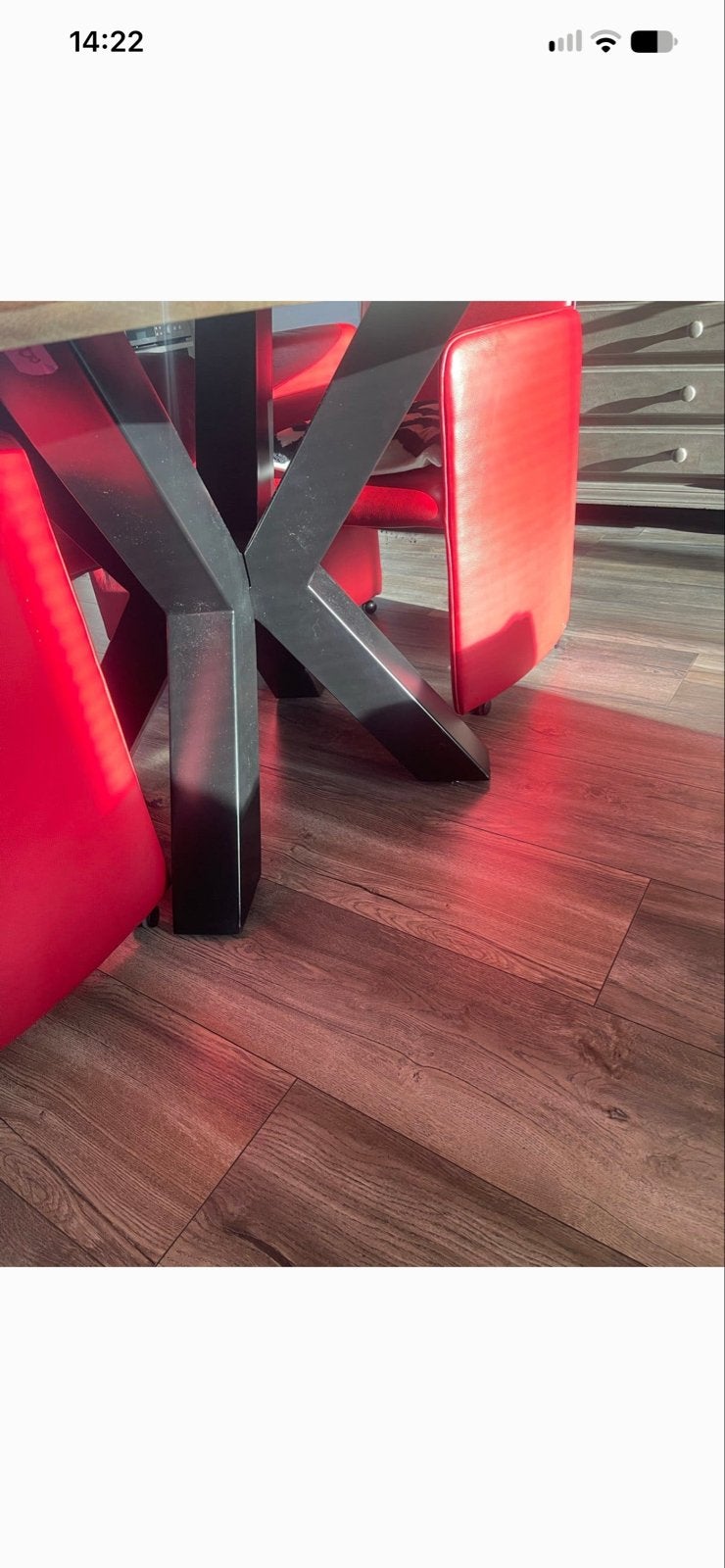 Set van 6 rode Calia Italia eetstoelen, Huis en Inrichting, Ophalen, Gebruikt, Leer, Vijf, Zes of meer stoelen
