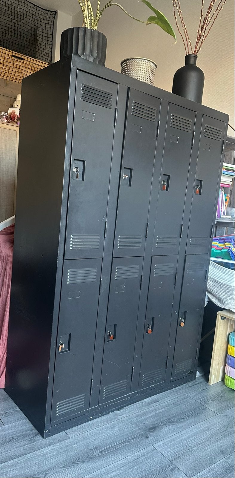 Zwarte metalen lockerkast met 6 vakken, Huis en Inrichting, Ophalen, Gebruikt