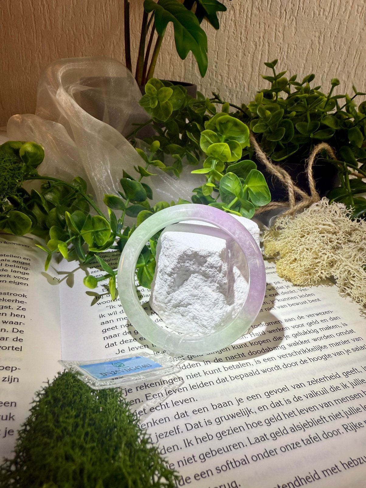 Natural Jadeite Jade Bangle – Lavender & Green, Overige materialen, Paars, Nieuw, Ophalen of Verzenden