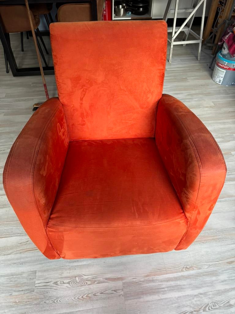Oranje fauteuil / relax stoel, Huis en Inrichting, Fauteuils, Ophalen, Gebruikt, Leer, 75 tot 100 cm