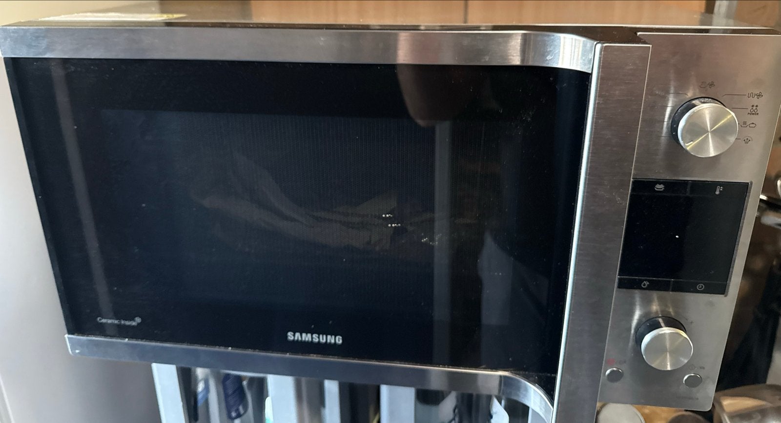 Samsung Combimagnetron MC455TBRCSR - Zo goed als nieuw, Ophalen, Combimagnetron, Grill, Zo goed als nieuw