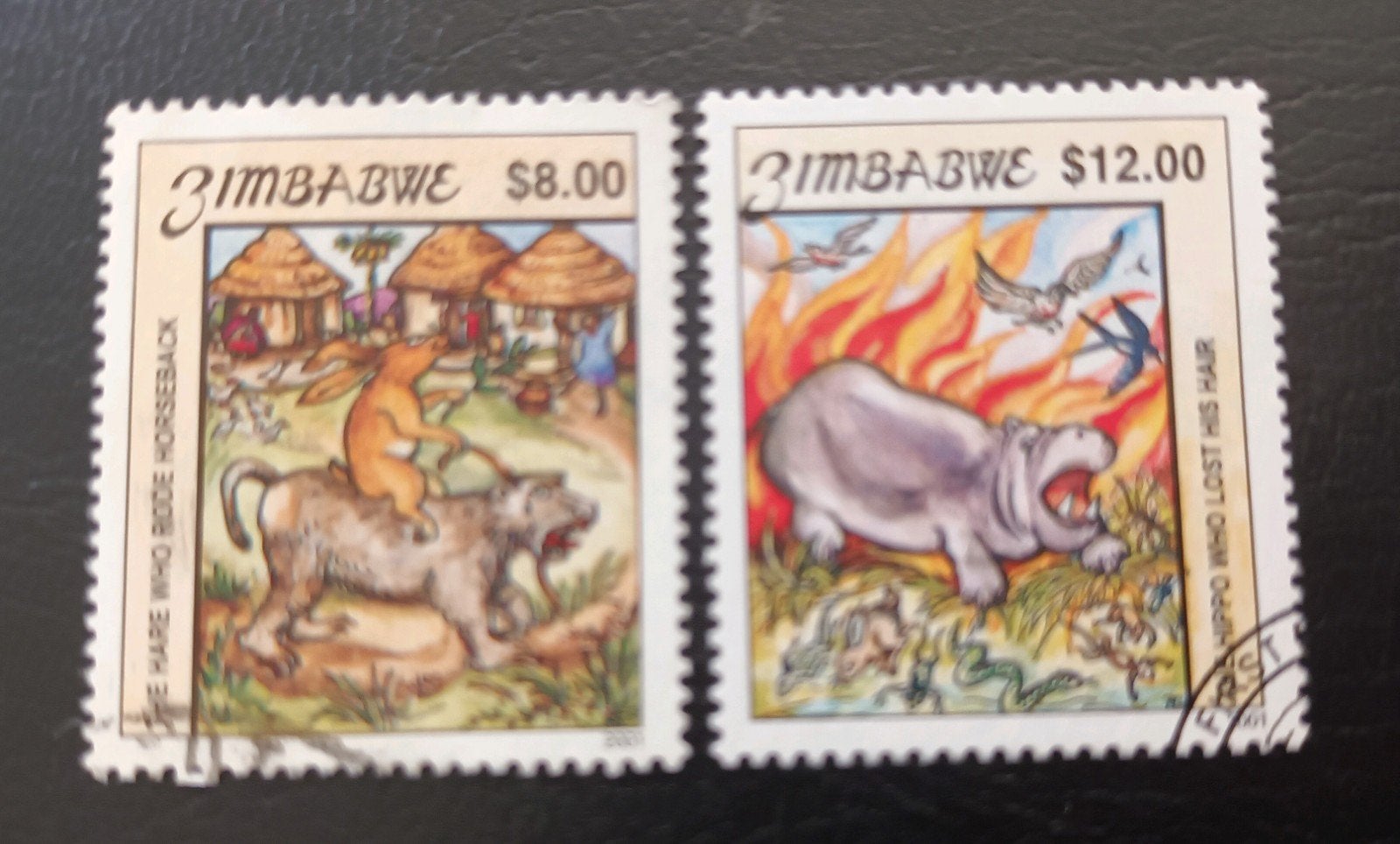 Zimbabwe 2001 ,2 pzs  dieren comics, Verzenden, Zimbabwe, Gestempeld