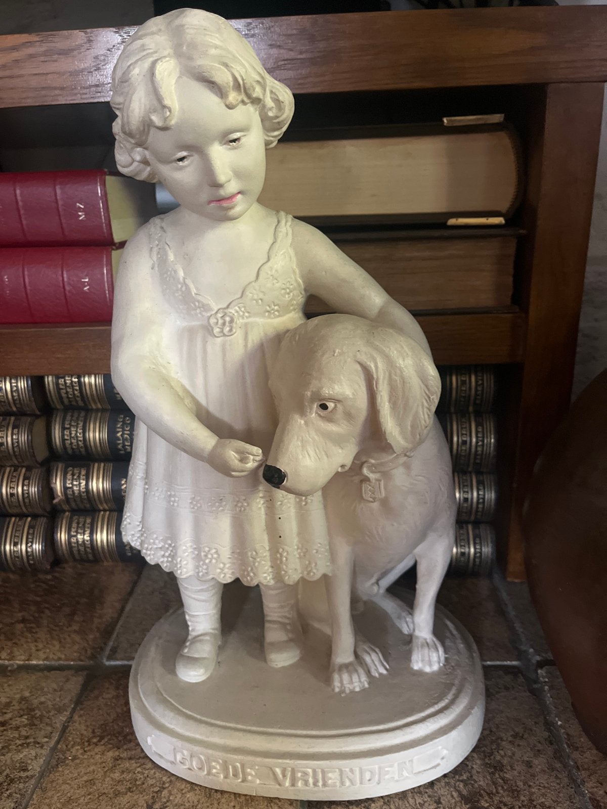 Groot beeld 'Goede Vrienden' - Meisje met hond - 53 cm, Ophalen, Gebruikt, Mens