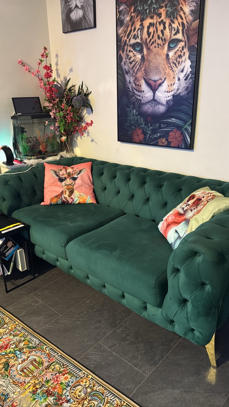 Groen/goude bank, Ophalen, Overige materialen, 150 tot 200 cm, Chesterfield