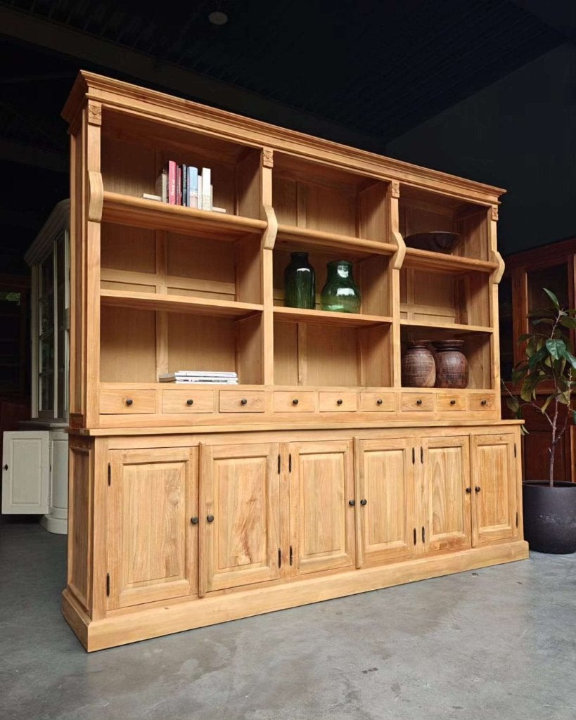 Grote / Brede teakhouten bibliotheekkast | Boekenkast #5849, Gebruikt, Met deur(en), -, 200 cm of meer