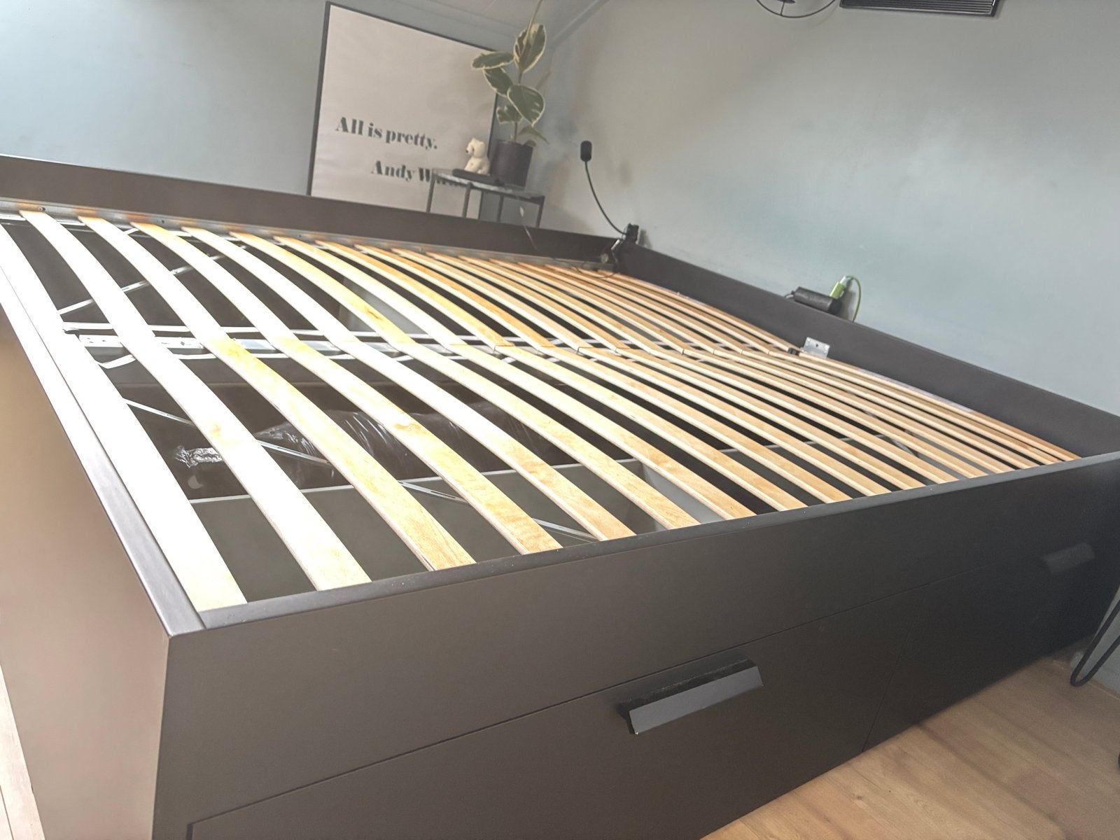 IKEA Tweepersoonsbed 180x200 met lattenbodem, Ophalen, Gebruikt, Zwart, Tweepersoons