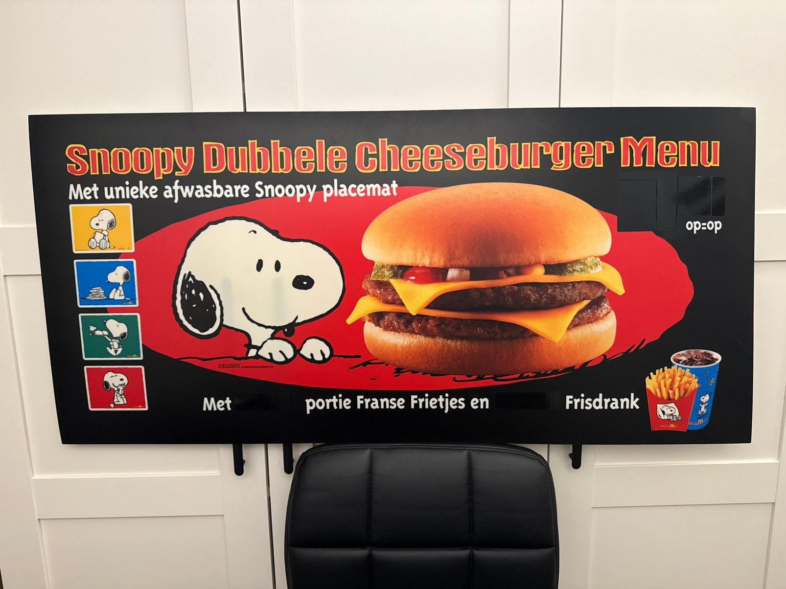 Mcdonalds Snoopy lichtbak plaat vintage 1999 nederlands, Ophalen, Zo goed als nieuw, Lichtbak of (neon) lamp