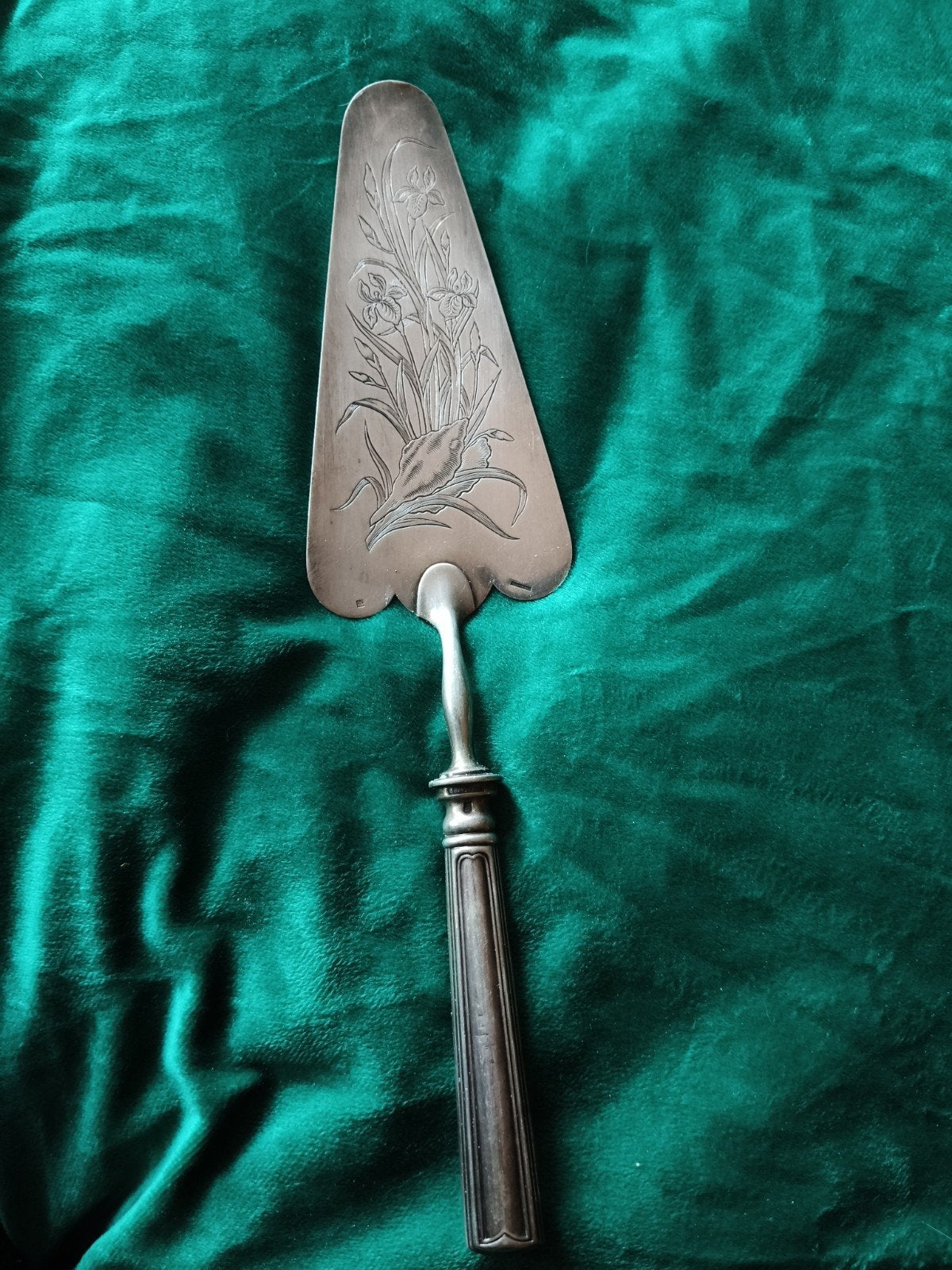 Antieke zilveren taartschep met bloemgravure, Ophalen, Zilver