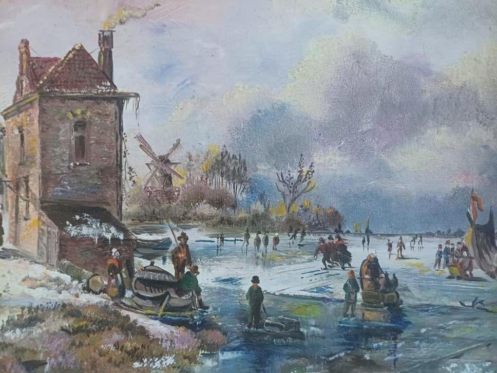 Winterlandschap in stijl van Andreas Schelfhout, Antiek en Kunst, Kunst | Schilderijen | Klassiek, Ophalen of Verzenden