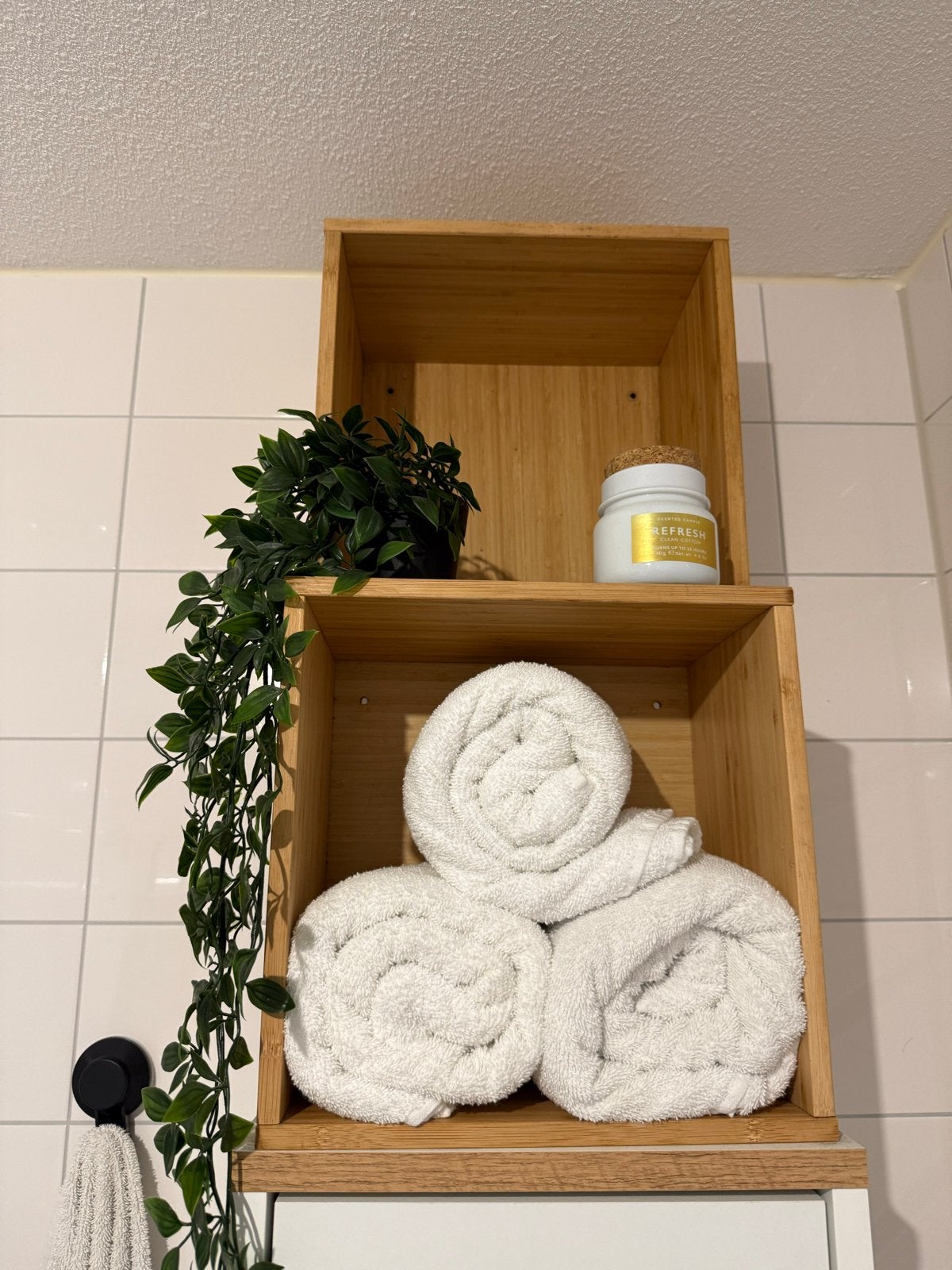 2 Bamboe wandplanken/opbergboxen, Ophalen, Gebruikt