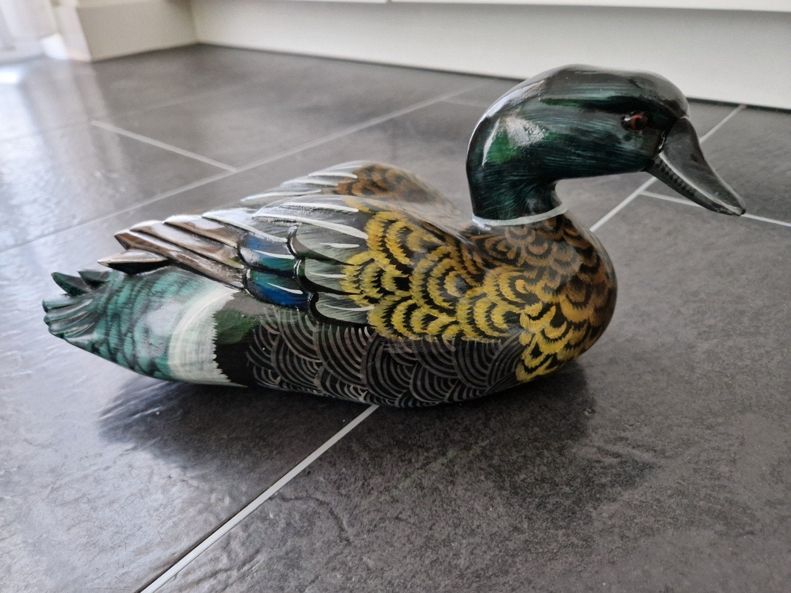 Handgeschilderde Houten Eend - Decoratieve Figuur, Ophalen of Verzenden