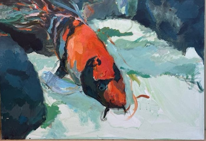Koi Karper Schilderij - acrylverf op Canvas 70x100cm, Ophalen