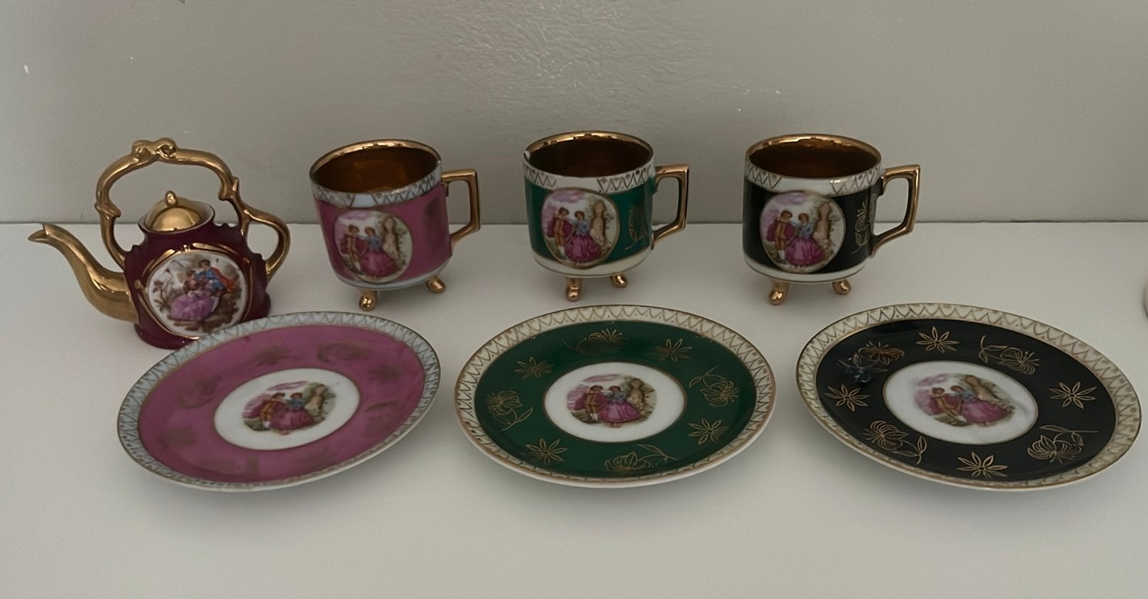 Vintage Limoges Porseleinen Espresso Kopjes & Theepotje, Antiek en Kunst, Ophalen of Verzenden