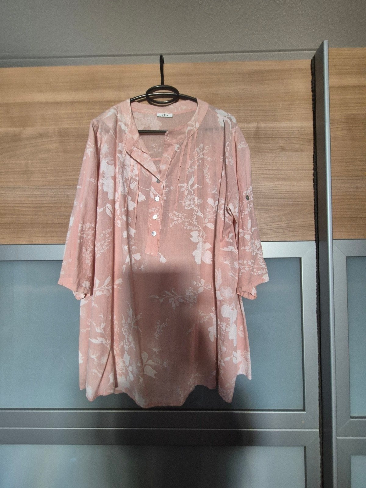 Leuke roze witte blouse maat 42, Ophalen of Verzenden, Gedragen, Maat 42/44 (L), Roze
