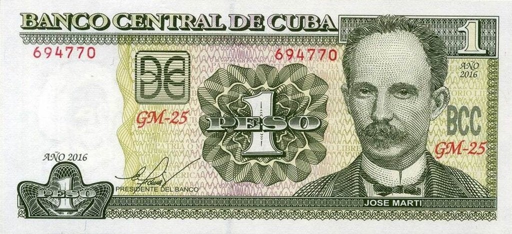 Cuba bankbiljet 1 Peso 2016 José Marti, Pick 128g UNC, Ophalen of Verzenden, Midden-Amerika, Los biljet