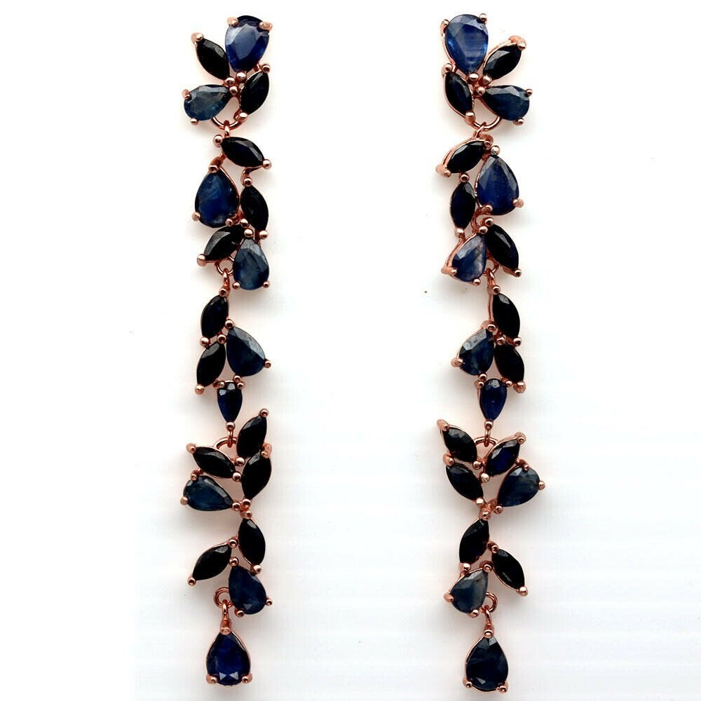 oorbellen 925 zilver 14 k verguld lang met Saffier speels, Blauw, Nieuw, Ophalen of Verzenden, Met edelsteen