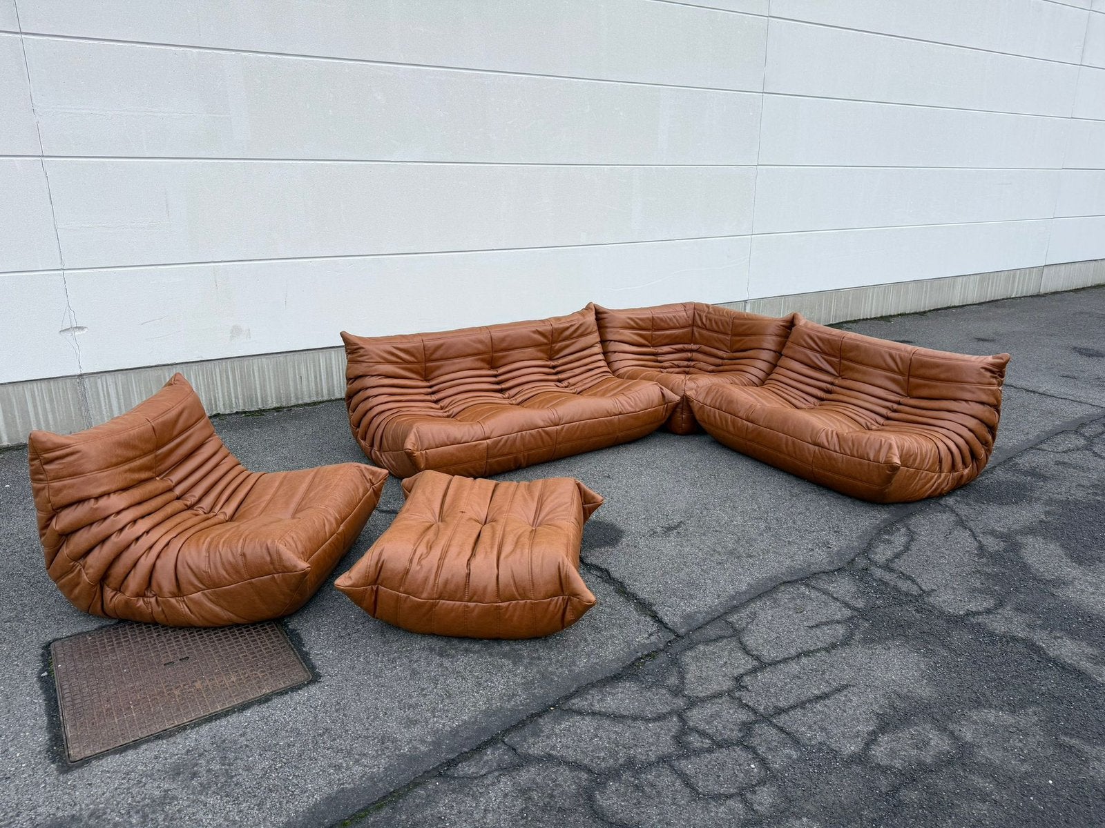 Vintage Cognac lederen set in nieuwstaat!, Ophalen of Verzenden, Togo ligne roset leolux knoll vitra cassina b&b italia artifort