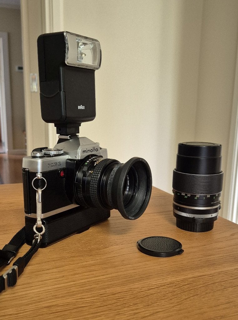Minolta XG1 met Minolta Autowinder., Audio, Tv en Foto, Fotocamera's Analoog, Ophalen of Verzenden, Gebruikt, Spiegelreflex, Minolta