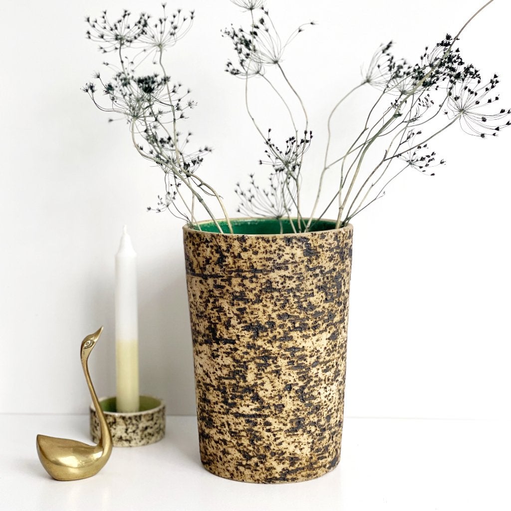 XL vintage keramiek POT VAAS berkenbast MidCentury brutalist, Ophalen of Verzenden