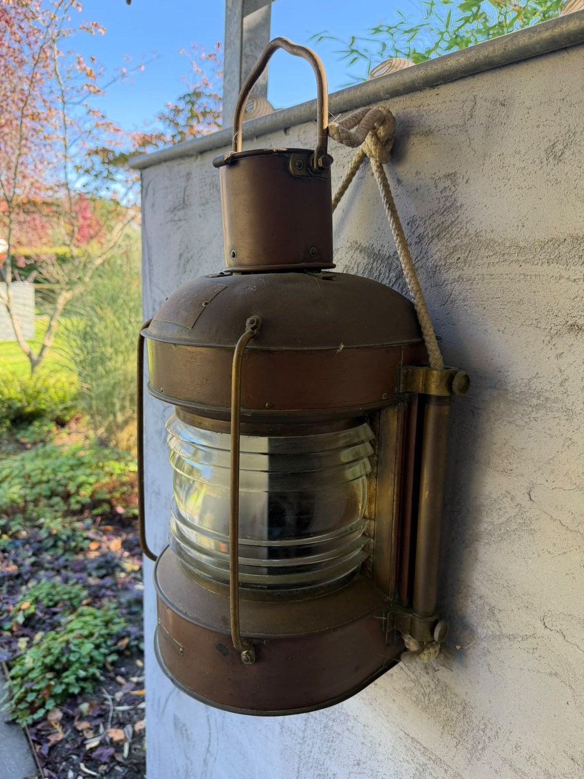 Antieke Japanse scheepslamp – koperen olielamp met lont, Ophalen, Gebruikt, Motorboot of Zeilboot