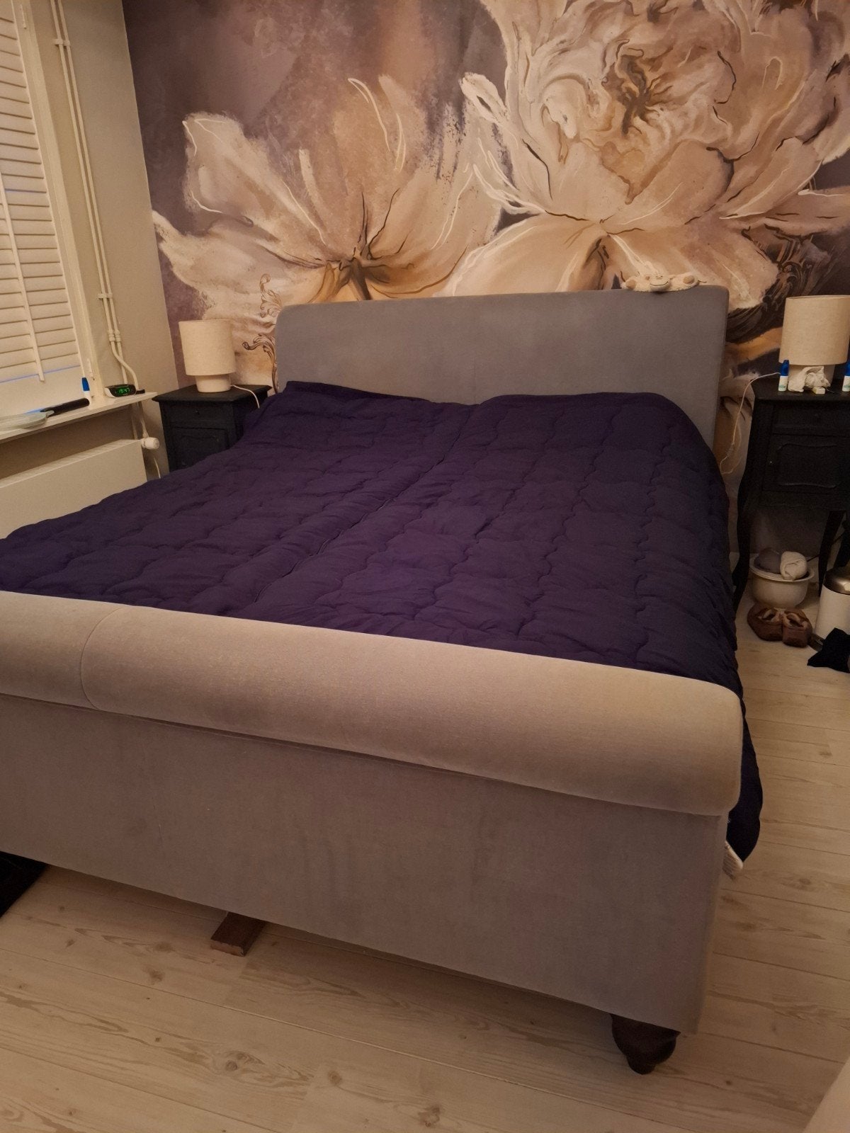 Grijs ledikant voor matrassen van 210x90 cm, Huis en Inrichting, Ophalen, Gebruikt, 210 cm, Tweepersoons