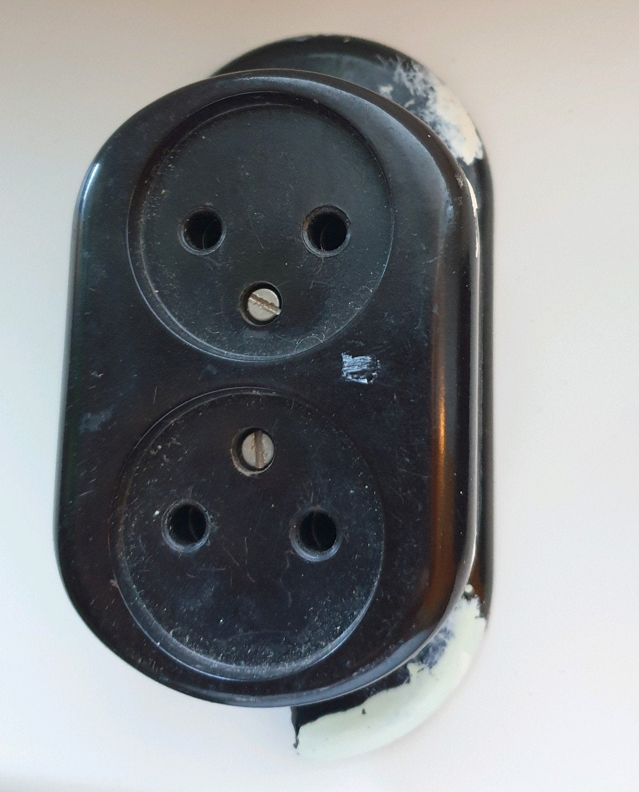 Dubbel bakelieten stopcontact,, Ophalen of Verzenden, Gebruikt, Stopcontact