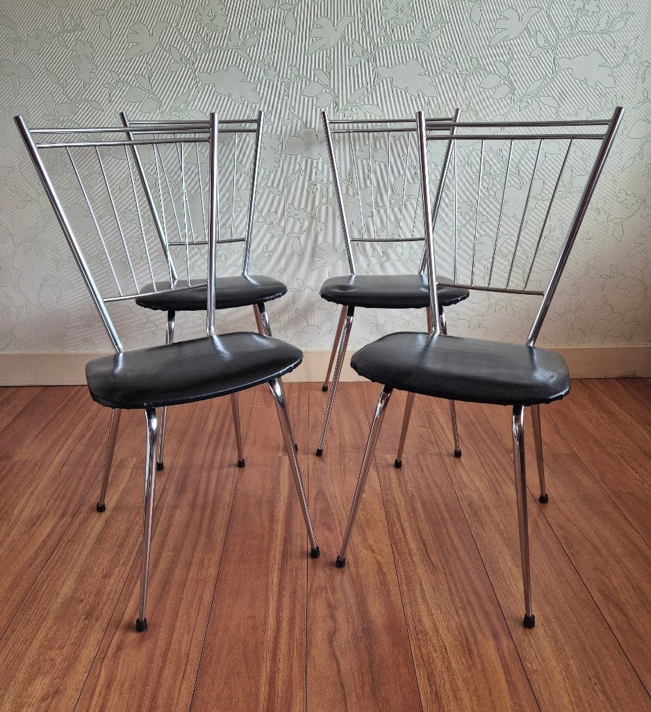 te koop: set 4 stoelen skai bekleding, vintage jaren 60, Ophalen, Gebruikt, Zwart, Vier